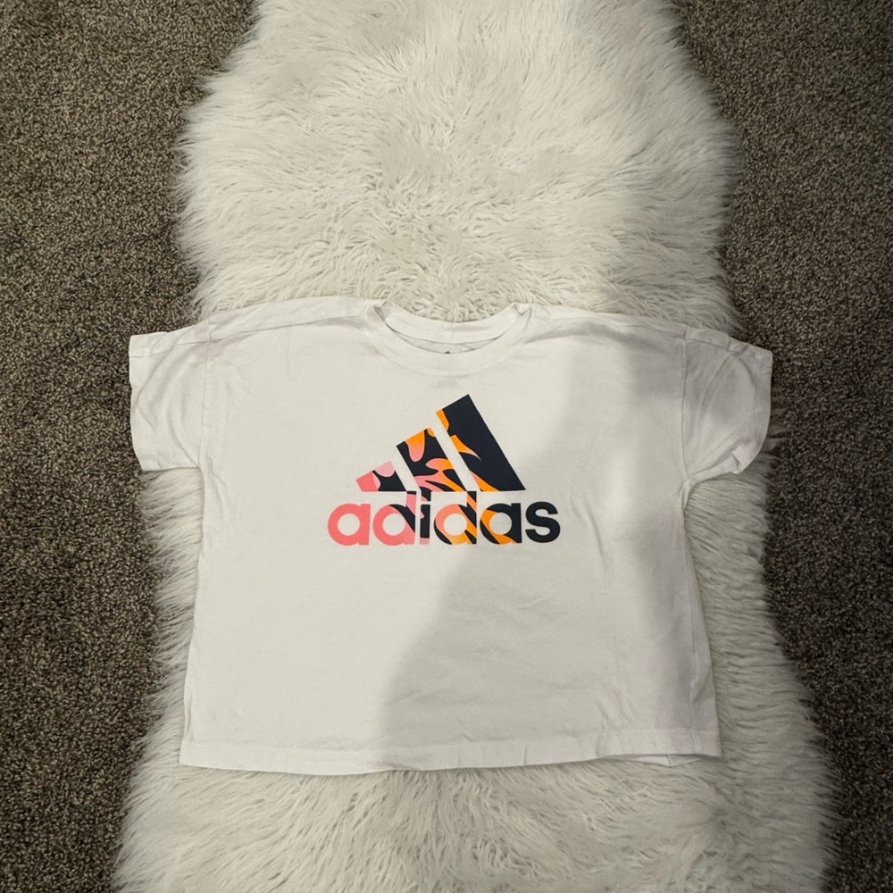 Adidas Kids White Tee with Colorful Logo
